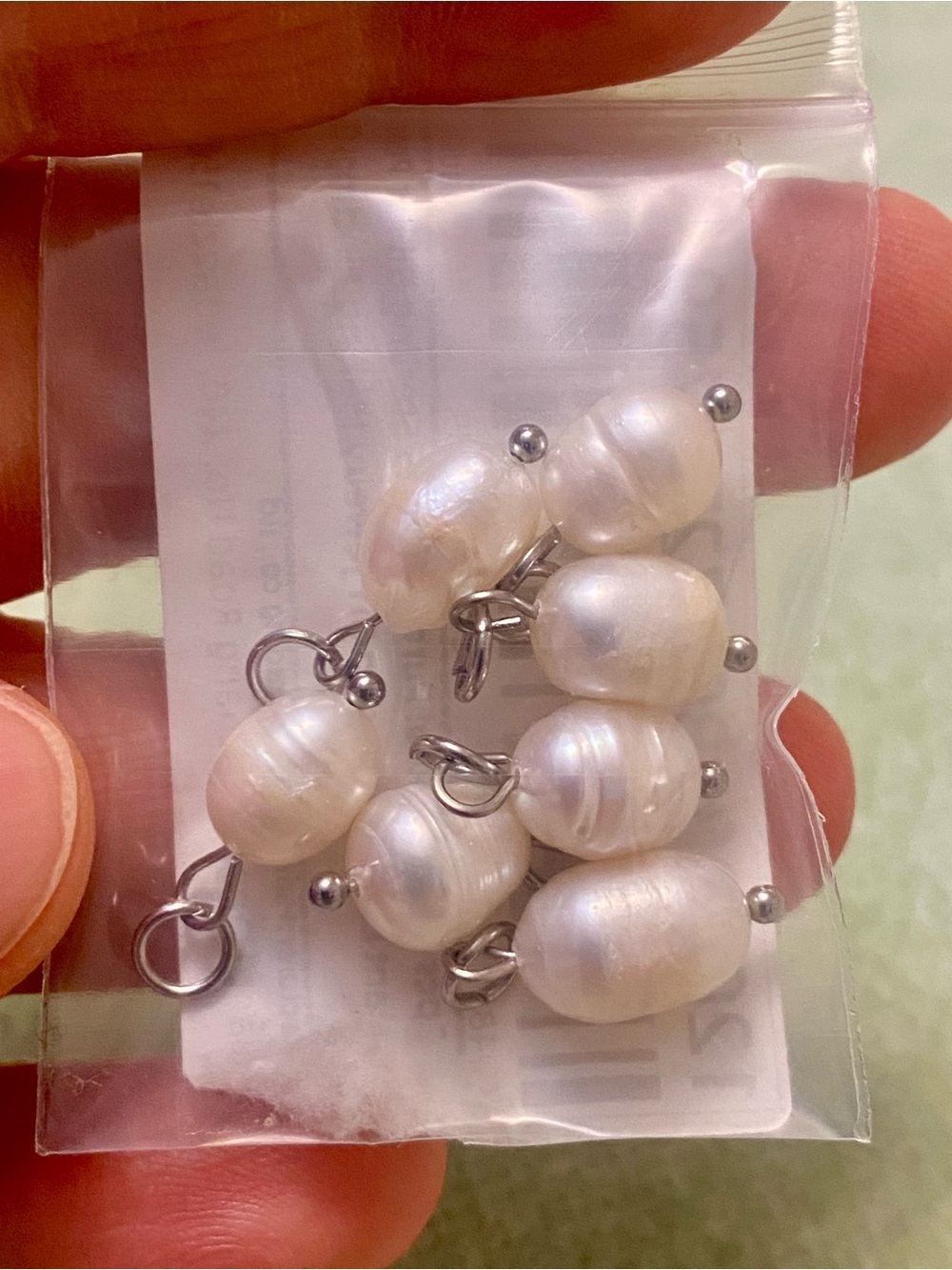Freshwater Pearl Drop Charms - White Pearlescent Set - Picture 3 of 3
